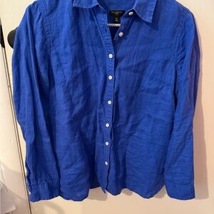 Talbots Blue Button Down Shirt Classic Collar Linen